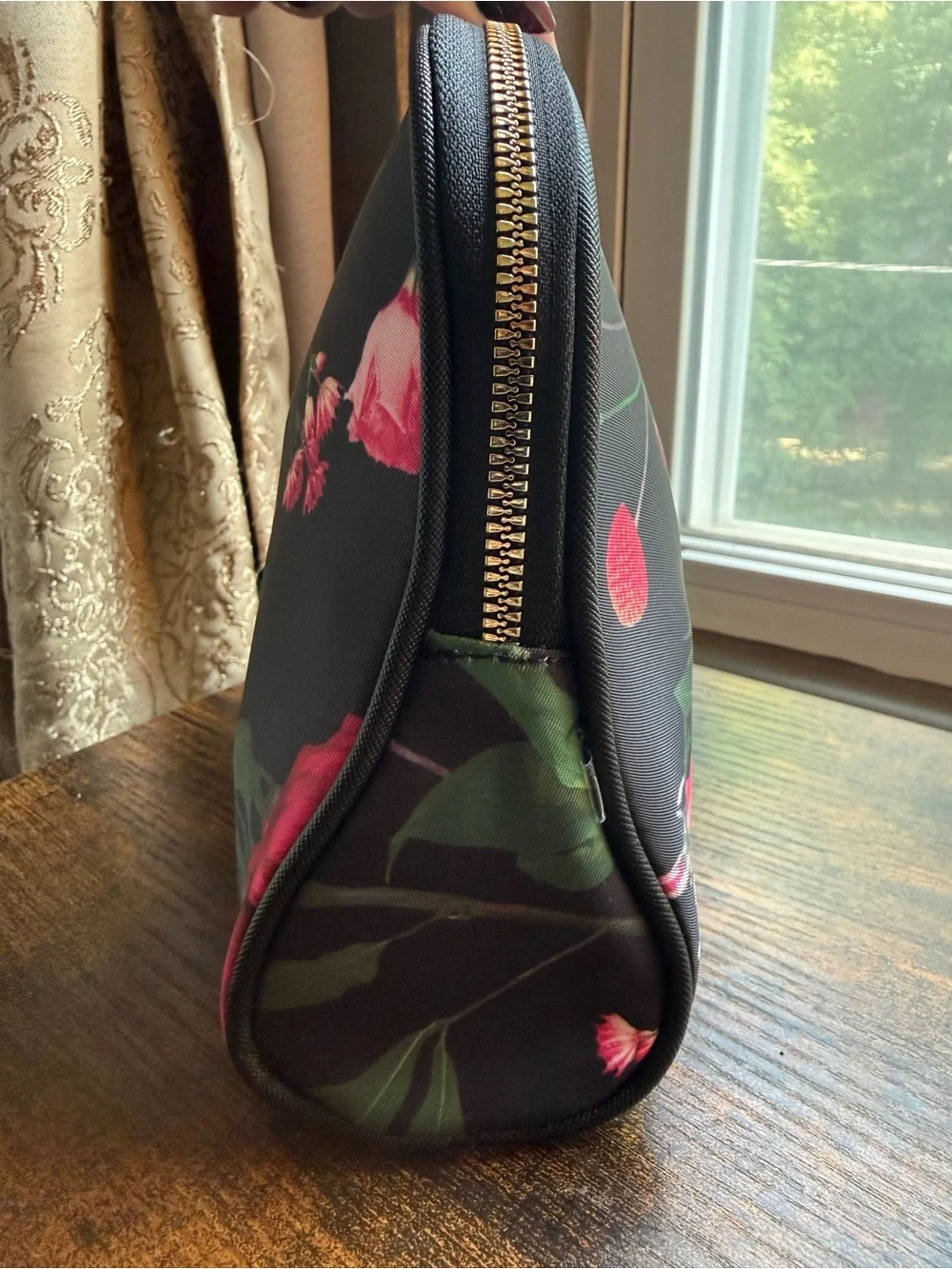 Ted Baker Black Cosmetic Pouch with Pink Floral Print